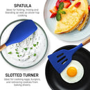 Zulay Kitchen Non-Stick Silicone Cooking Utensils Set with Acacia Wood Handles - 5 Piece Set - Heat Resistant to 464F - Dark Blue by CozyNest Decor