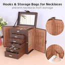 Kendal Jewelry Box, 6-Layer Jewelry Storage Organizer for Necklace Bracelet Rings Watch, 10.2"x8.2"x6" Classic Brown PU Leather 5 Drawers Large Storage Capacity with Mirror by TinyTreasures Baby Boutique