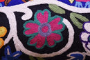 Lumbar Four Owls Decorative Pillow Cover Blue Whimsical Hand Embroidered Wool 14x20 by CozyNest Decor