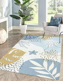 Lahome Boho Blue Area Rug for Living Room - 5x7 Rug Machine Washable Non-Slip Soft Bedroom Rugs Ultra-Thin Large Rug for Dining Room, Botanical Print Indoor Modern Rug for Classroom Nursery Office by TinyTreasures Baby Boutique