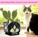 Stained Glass Black Cat Flower Pot,Succulent Pots with Drainage,Unique Black Cat Planter,Flower Pots for Indoor Plants,Glass Container Display Decoration,Cute Plant Gifts by GreenHaven Gardens