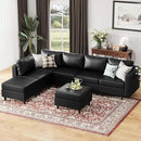 118.5" Faux Leather Modular Sectional Sofa, L Shaped Couch Set for Living Room, 7-Seater Comfy Cloud Couches with Storage Seat Black by CozyNest Decor