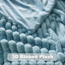NEWCOSPLAY Faux Fur Throw Blanket Blue 3D Ribbed Plush Thick Warm Blanket for Couch Sofa Bed 850GSM (Blue Ribbed, Throw(50"x60")) by CozyNest Decor