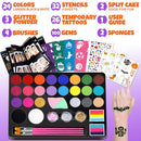 Face Painting Kit for Kids - 24 Colors Water Based Non Toxic Face Paint Kit, Professional Face Paint for Kids with Stencils & Brushes - Parties, Birthdays, Halloween Face Body Makeup Kit by TinyTreasures Baby Boutique