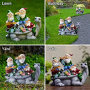 Upgraded Size Solar Garden Outdoor Statues Three Gnomes having party on turtle with 7 LED Solar Figurine for Lawn,Patio,Balcony,Yard Decor Unique Housewarming Gift, for grandfather, Father,Grandma,Wen by CozyNest Decor