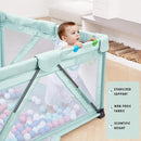 Baby Playpen Foldable, Playard for Babies and Toddlers, Portable Playpen Activity Center with 50 Balls+2 Handles for Travel, Indoor & Outdoor Play Pen with Mesh 59''x71'' by TinyTreasures Baby Boutique