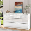 White Malm Dresser for Bedroom, 55 Inch Full High Gloss Dresser with 7 Drawers, Modern Large Wood Chest of Drawer Handle Free, Living Room, Entryway, Hallway, White by CozyNest Decor