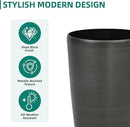 22.8" Resin Planters for Outdoor Plants, Set of 2 Modern Large Flower Pots with Handmade Brushed Metal Finish, Weather Resistant for Indoor/Outdoor Year-Round Use by CozyNest Decor