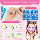 Face Painting Kit for Kids, 27 Colors Non-Toxic Paint with Brushes, 16 Crayons, 6 Reusable & 40 Sticky Stencils, Face Gems, Tattoos for Cosplay Parties & Halloween Makeup by TinyTreasures Baby Boutique
