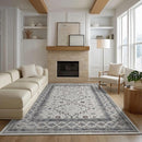 9x12 Area Rug Living Room Rugs, Stain Resistant Washable Rug, Vintage Large Non-Slip Backing, Low Pile Lightweight Print Rug for Bedroom Dinning Room Home Office (White Cream/Gray) by TinyTreasures Baby Boutique