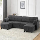 110 Inches Chenille Sectional Sofa w/Adjustable Back & Pull Out Sofa Bed, Tufted U Shaped Couch w/Two Storage Chaises, Sleeper Sectional Sofa w/USB Port & Cup Holders for Living Room, Grey by CozyNest Decor