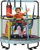 LAMERGE 55" 7-in-1 Round Trampoline for Kids Boys & Girls Ages 1-8, Indoor & Outdoor Trampoline for Fun, Adjustable Height Handrail ＆ Enclosed Safety Net ＆ Durable Designs for Toddlers Children by TinyTreasures Baby Boutique