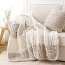 Battilo Chunky Knit Throw Blanket, Soft and Thick Chenille Throw Blanket, 50"x60" Handmade Cable Knit Crochet Blanket, Large Rope Knot Throw Blankets for Couch Sofa Bed Home Decor, Beige & White by CozyNest Decor