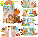 Baby Toys 0-6 Month, Crinkle Books for Babies, Jungle Tails Soft Baby Cloth Books 6 to 12 Months with 10 Pcs Jungle Animal Finger Puppets, Infant Tummy Time Sensory Toys, Newborn Gifts for Boys Girls by TinyTreasures Baby Boutique