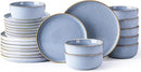 GBHOME Ceramic Dinnerware Sets for 8, 24 Pieces Stoneware Plates and Bowls Sets, Scratch Resistant Dishes, Dishwasher & Microwave Safe, Reactive Glaze-Brunnera Blue by CozyNest Decor