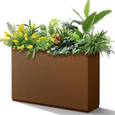 FENCY Metal Rectangular Planter Box for Outdoor - Large Planters with Drainage Holes (35.4" L x 9" W x 25.6" H, Brown) by CozyNest Decor