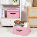 ANMINY 2PCS Storage Bins with Lid PU Leather Handles Storage Boxes PP Plastic Board Decorative Foldable Lidded Cotton Linen Fabric Home Cubes Baskets Closet Organizer Containers - Pink, Large Size by CozyNest Decor
