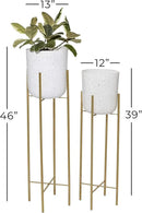Deco 79 Metal Indoor Outdoor Planter Deep Recessed Dome Speckled Large Planter Pot with Removable Stand, Set of 2 Planters 39", 46"H, White by GreenHaven Gardens