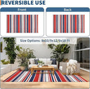 Outdoor Patio Rug 9x12 Stain-Resistant Reversible Camping Mat, Modern Striped Outdoor Plastic Straw Rug, Waterproof Outside Carpet, Easy to Clean for RV, Porch, Deck, Balcony, Red Blue White by CozyNest Decor