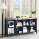8 Cube Book Shelf, Farmhouse Wood Long Storage Organizer Bookcase, 62" Horizontal Navy Blue Console Closet Bookshelf, Hallway TV Stand for Entryway, Display Cabinet Book Case for Living Room by CozyNest Decor
