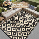 Outdoor Plastic Straw Rug, Waterproof Mat, Washable Large Floor Mat and Rug for Outdoors, RV, Beach, Patio, Camping, Backyard, Deck, Picnic, Indoor Outside (8x10ft,Geometry/Black&Beige) by GreenHaven Gardens
