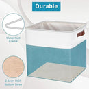 13x13 Cube Storage Bins, Collapsible Fabric Storage Box, 4 Pack Closet Baskets with Handles for Organizing, Shelf, Toys, Clothes, Home, Office, Nursery (Teal&White) by CozyNest Decor