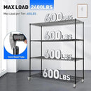 Rengue 4-Tier Wire Shelving with Wheels, 60"x 24"x72" Metal Storage Shelves, Heavy Duty Garage Storage Shelves, Chrome 2400LBS Capacity Wire Shelf Rack for Restaurant, Garage, Pantry, Black by CozyNest Decor