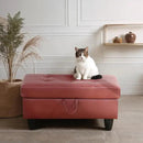 Ottoman Rectangular Storage Ottoman Bench, Faux Leather Footrest, Coffee Table, Stool Footstool with Hinged Lid for Living Room, Bedroom, Entryway, Red, 35"x23.5"x17.5" by CozyNest Decor