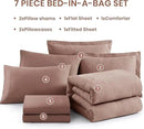 Monbix Queen Comforter Set - 7 Pieces Dusty Pink Cationic Dyeing Bed in a Bag Queen Bedding Sets with Sheets, Pillowcases & Shams, Reversible Bedding Comforters by CozyNest Decor