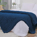 Bigacogo Chunky Knit Throw Blanket for Couch, 80x90 inches, 100% Hand Knitted with Thick Jumbo Chenille Yarn, Cozy Soft Large Rope Knot Cable Crochet Blankets for Sofa Bed Living Room, Navy Blue by CozyNest Decor