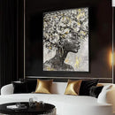 MLART99 Gold African American Wall Art Black Woman Wall Decor with Frame Vertical Floral Canvas Painting Modern Print Bedroom Living Room Decor 24x36 Inch by CozyNest Decor