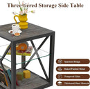 Farmhouse End Table, Modern Side Table with 3-Tier Storage Shelf, Square Rustic Nightstand, Accent Tea Table, for Bedroom Office Living Room, Grey, Natural Wood, Glass, Metal by CozyNest Decor