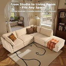 Modular Sectional Sofa, 130.7" L Shaped Couch Set for Living Room, 4-Seater Comfy Cloud Couches with Movable Ottoman, DIY Combination, Plush Corduroy, Beige by CozyNest Decor