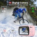 Digital Camera 4K 64MP - Vlogging Camera for Kids & Beginners | 18X Zoom Point and Shoot Camera Anti Shake, Compact with Flash, Gift for Boys Girls(Pink+Silver) by TinyTreasures Baby Boutique