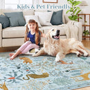 OJIA Animal Print Washable Area Rug 5x7, Soft Nursery Rugs for Living Room Ultra-Thin Non-Shedding Kids Bedroom Rug, Stain Resistant Throw Rug Large Carpet for Dining Room, Light Blue by TinyTreasures Baby Boutique