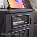 JXQTLINGMU Farmhouse End Table with Charging Station, 18'' Rustic Nightstand with Barn Door & Adjustable Shelf, Wooden Sofa Side Table with 3-Tier Storage for Living Room, Bedroom, Black by CozyNest Decor