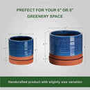 6 + 8 Inch Plant Pots, Ceramic Planter Pot with Drainage Hole & Saucer, Indoor/Outdoor Cylinder Round Planter Pot, Aqua Blue & Terracotta by CozyNest Decor