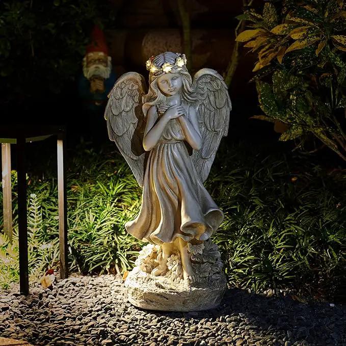 Garden Angel Figurines, Light Up Praying Angel Statues Outdoor Statue with Solar LED Lights for Patio, Lawn, Cemetary Grave Decoration, Sympathy Gift, 16.9" H, photo 2 of 9