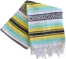 Del Mex Classic Mexican Blanket, Large Authentic Woven Falsa Throw (70"x50"), Artisan Southwest Décor for Beach, Yoga, Outdoors (Mint/Yellow) by CozyNest Decor