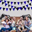 Royal Blue Black Party Decorations Navy Black Metallic Fabric Triangle Pennant Banner Flag Bunting Garland for Graduations Birthday Retirement Wedding Bachelorette Nautical Outdoor Party Supplies by GreenHaven Gardens