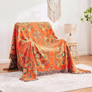 Boho Throw Blanket, 100% Cotton Ultra Soft Luxury Throw Rustic Quilt, 80"x90" Floral Printed Farmhouse Decor Bed Summer Blankets, All Season Rustic Reversible Bohemian Throw for Bed - Orange by CozyNest Decor