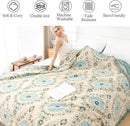 Snycler Boho Throw Blanket for Bed - 100% Cotton Ultra Soft Rustic Quilt - Blue Boho Floral Printed Farmhouse Decor Bed Blankets, 80"×90" All Season Rustic Throw for Sofa Couch Chair by CozyNest Decor