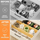 BAMEOS 4 pcs 3" High Bamboo Drawer Dividers Adjustable Drawer Organizer Expandable Drawer Organization Utensil Organizers for Kitchen Dresser Bathroom Bedroom and Office by CozyNest Decor