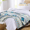 CASAAGUSTO Boho Throw Blanket - Blue and White Decorative Blankets with Tassel, Printed Flannel Bohemian Blanket for Chair, Bed, Sofa, Couch(50 * 60, Blue and White) by CozyNest Decor
