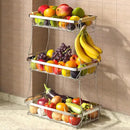 3 Tier Fruit Basket for Kitchen Counter with 2 Mobile Banana Hangers, 2025 Pro Detachable Metal Fruit Bowl with Wooden Handle, Fruit Holder for Bread Snack Veggies, Silvery by CozyNest Decor