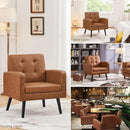Yaheetech Mid-Century Accent Chairs, PU Leather Modern Upholstered Living Room Chair, Cozy Armchair Button Tufted Back and Wood Legs for Bedroom/Office/Cafe, Retro Brown 2 PCS by CozyNest Decor