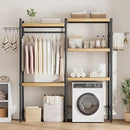CABIHOME 5-Tier Over-The-Washer Shelf - Adjustable Height Laundry Organizer Space Saver, Double-Layer 100lb Shelves, 2 Hooks for Bathroom/Balcony (Natural& Black) by CozyNest Decor