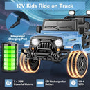 Costzon 12V Kids Ride on Truck Car, Electric Vehicle w/Remote Control, Threaded Wheels, 3 Speeds, LED Lights, Music, Horn & Wireless Connection, Battery Powered Ride on Toy for Boys & Girls 3+ (Blue) by TinyTreasures Baby Boutique