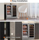 Ca'Lefort 30 Inch Wine and Beverage Refrigerator, 80 Can and 33 Bottle French Door Wine Refrigerator 36-72°F, 3 LED Wine Fridges with Glass Door, Built-in or Freestanding for Home/Kitchen (6.00 cu.ft) by CozyNest Decor