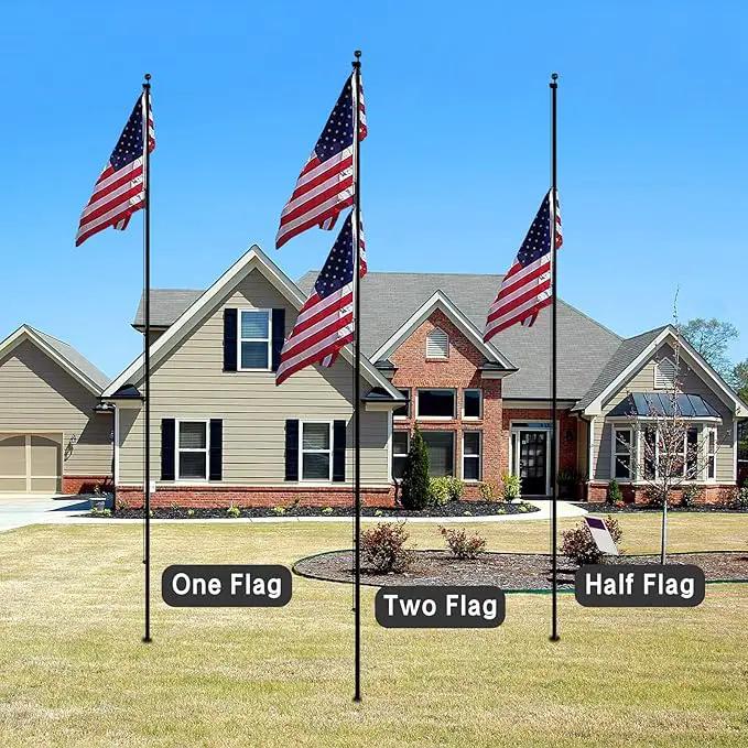 NELXINJO 20FT Sectional Flag Pole Kit, Heavy Duty Aluminum Outdoor In-Ground Flagpole, Black Ball Top, 3x5 USA Flag for Residential commercial Outdoor Garden(20FT, Black), photo 3 of 6